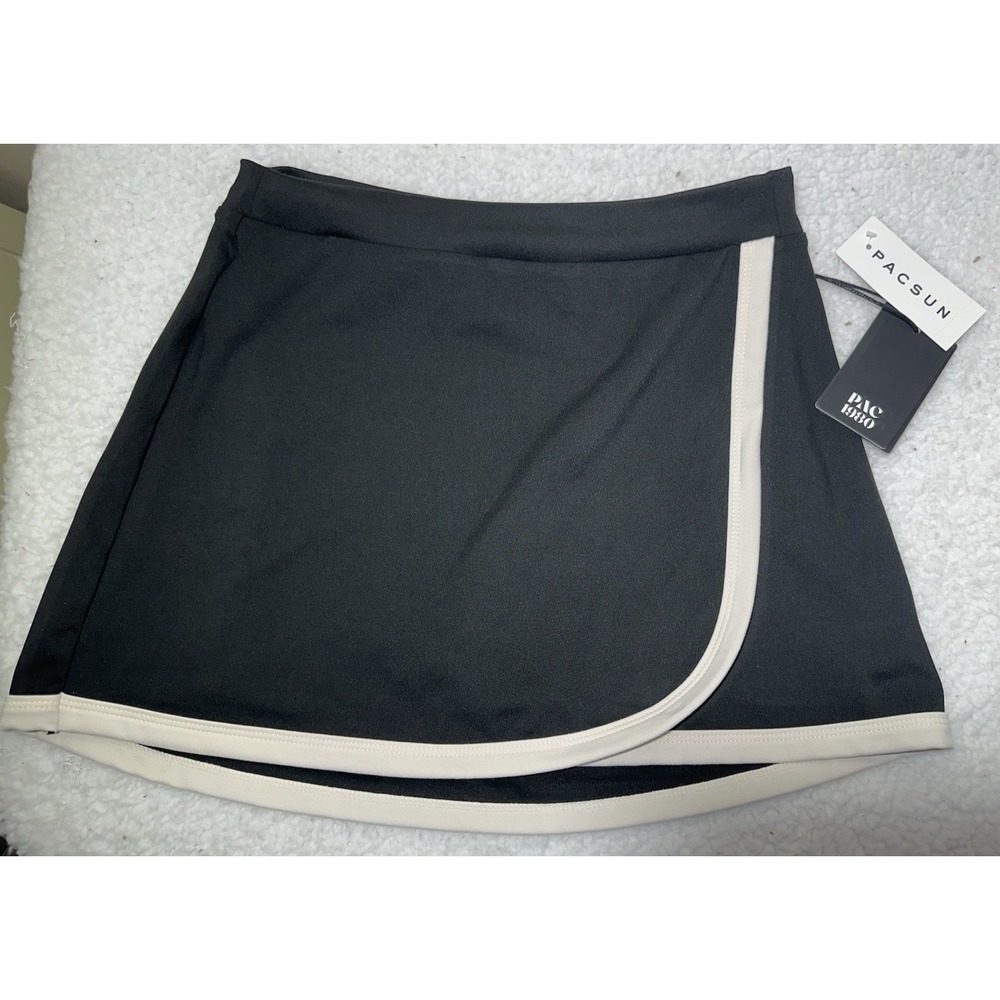 PACSUN Micro Mini Skirt Y2k Wrap Black w/ White Contrast Summer‎ CUTE! NWT